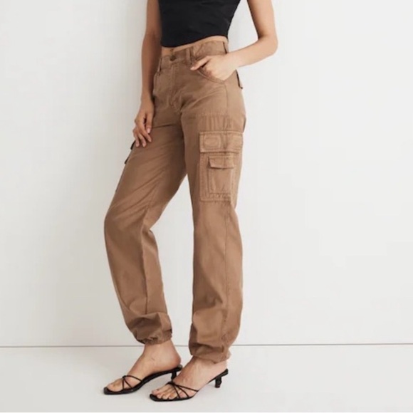 Madewell Pants - Madewell Low Slung Cargo Garment Dyed Khaki Tan Drawstring Pants 28